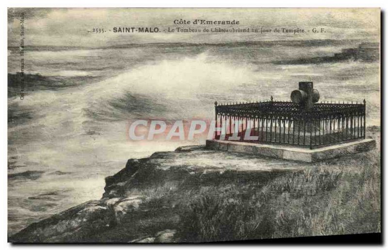 Old Postcard Saint Malo The tomb of Chateaubriand one day storm