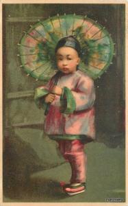 C-1910 Chinese Child Parasol Ethnic Dress postcard 956