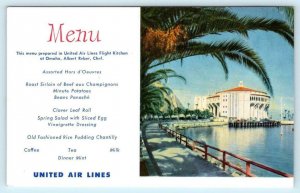 UNITED AIR LINES MENU Advertising CATALINA ISLAND Casino Chef Reber Postcard