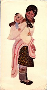 Inuit Woman and Child, Mary Cousins Frobisher Inn Bay NWT Canada Postcard 1974