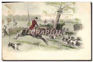 Old Postcard Dogs Dog Hunting was coursing Horse