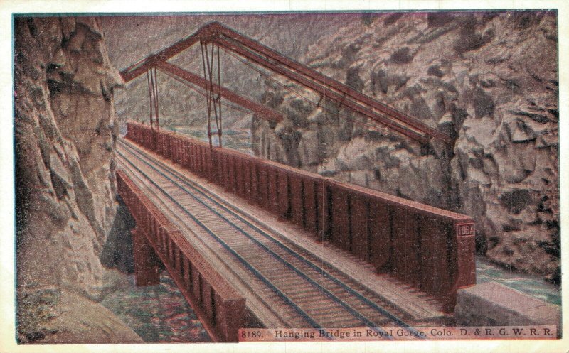 USA Hanging bridge In The Royal Gorge Vintage Postcard 07.64 