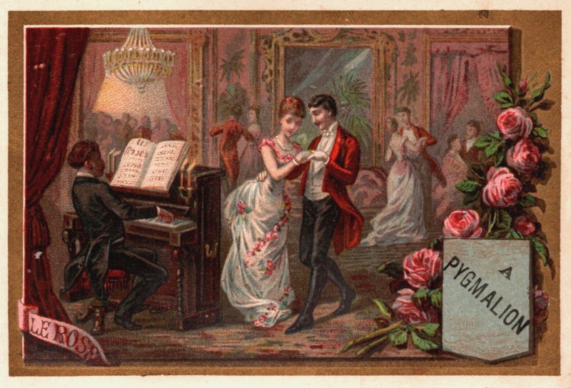 Victorian Trade Card Pygmalion Le Rose Man and Woman Dancing L1