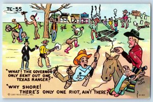 Risque Postcard Comic Humor Texas Rist Death There's Only One Riot c1950's