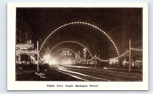 SOUTH BEND, IN Indiana SOUTH MICHIGAN STREET at Night St. Joseph County Postcard