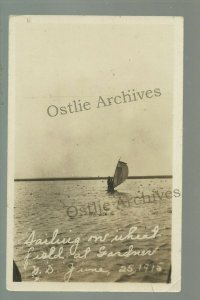 Gardner NORTH DAKOTA RPPC 1915 FLOOD Flooding SAILBOAT Wheat Field nr Fargo