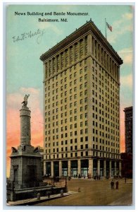 1913 News Building and Battle Monument Baltimore Maryland MD Posted Postcard