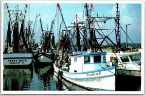 VINTAGE POSTCARD FISH AND SHRIMP BOATS DOCKED AT BRUNSWICK GEORGIA POSTED 1986