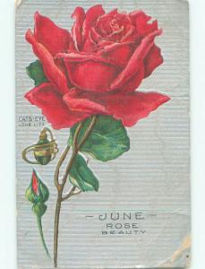 Pre-Linen MONTH OF JUNE - RED ROSE FLOWER & CAT'S EYE FOR LONG LIFE k4302