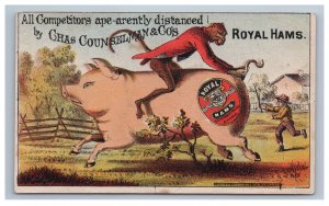 Monkey Riding a Pig Victorian Trade Card Chas Counselman & Co's Royal Hams