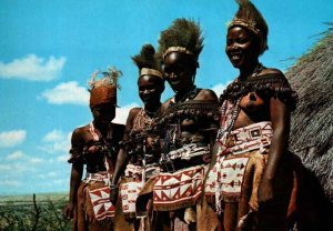 VINTAGE CONTINENTAL SIZE POSTCARD AKAMBO DANCERS KENYA + STAMPS POSTED 1978