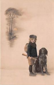 Little child with gun & dog Child, People Photo 1912 