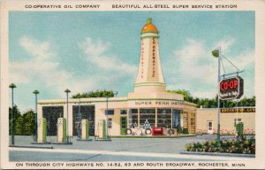Rochester MN Co-operative Oil Company Gas Pumps Fuel Station Linen Postcard G27