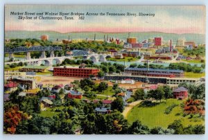 1951 Chattanooga Tennessee Postcard Market Street Walnut Street Bridges River