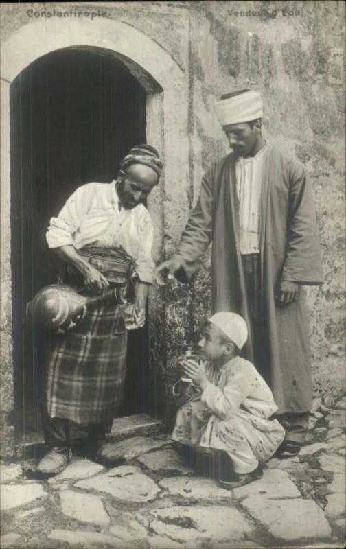 Turkey Publ in Constantinople Turkish Men Drinking Water c1910 RPPC