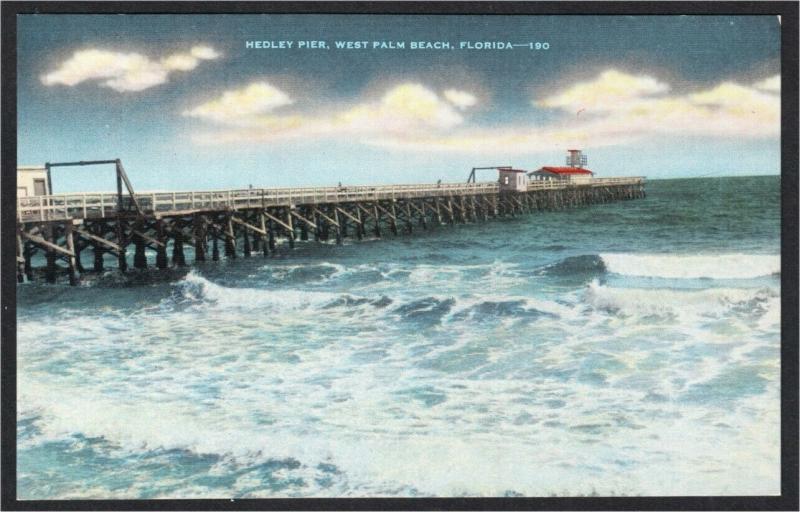 West Palm Beach FL Medley Pier 1930s-1940s Linen Postcard by Kropp