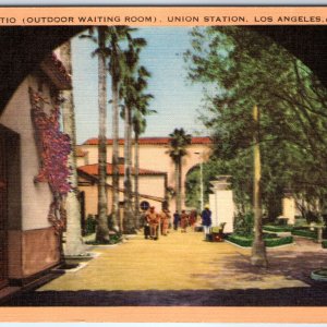 c1940s Los Angeles CA Patio Union Station Waiting Room Depot Train Linen PC A292