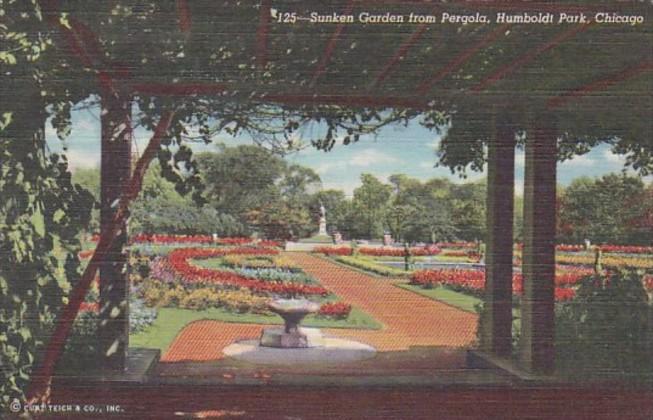 Illinois Chicago Sunken Garden From Pergola Humboldt Park Curteich