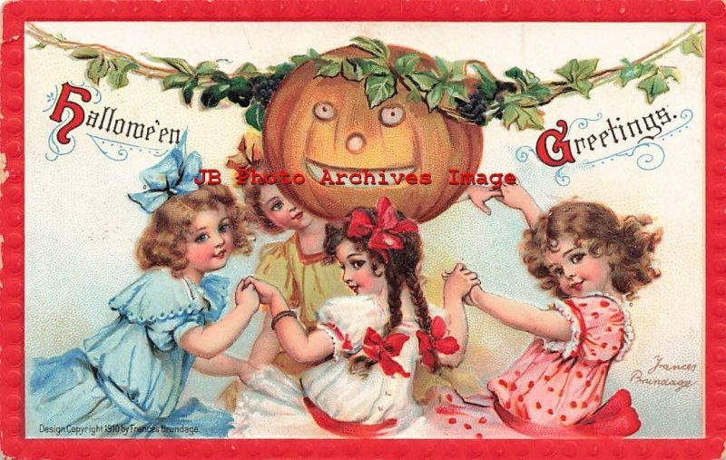 Halloween, Gabriel No 120, Frances Brundage, Girls Dancing Under Jack o Lantern 