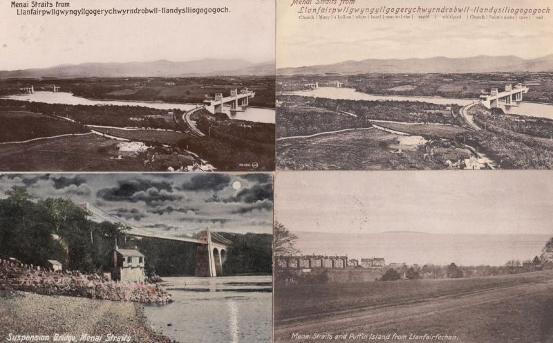 Menai Straits Puffin Island 4x Welsh Old Postcard s