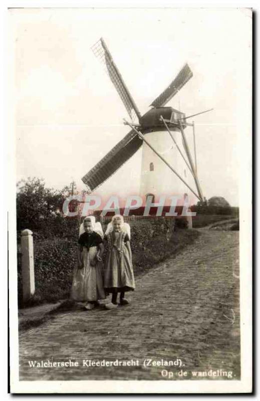 Postcard Old Windmill Walchersche Kleederdracht Zeeland Op wandeling