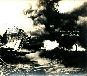 c1910s WWI Building Explosion RPPC 38cm Grenade Impact Postcard RPPC German A195