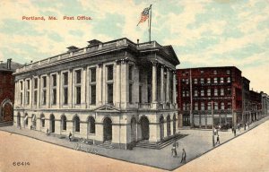 PORTLAND, ME Maine  POST OFFICE & Street View~Bicycles~People  c1910's Postcard