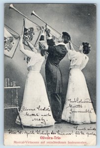 Metz France Postcard Musical Virtuosos on Various Instrument c1910 Antique