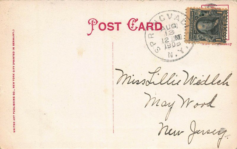 Falls Below Heyenga Lake, Spring Valley, N.Y., Hand Colored 1908 Postcard, Used