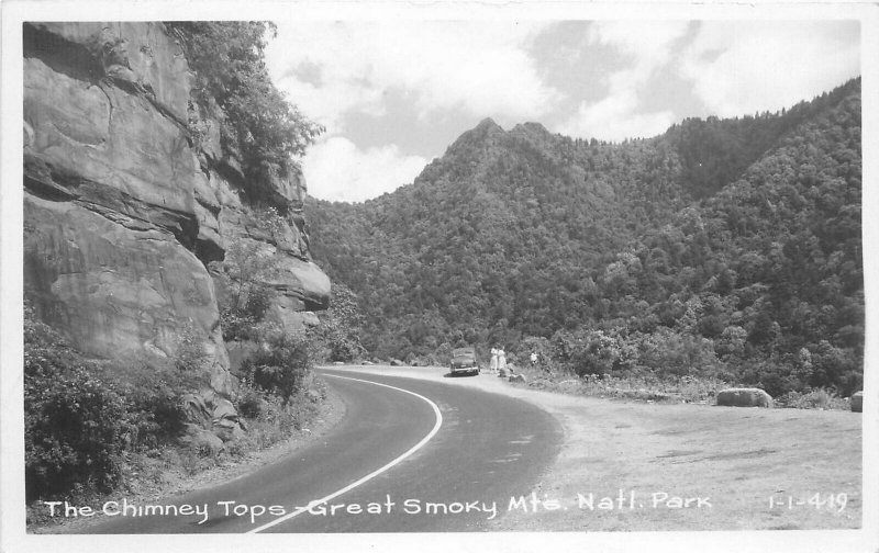 Postcard RPPC Tennessee Great Smokey Mountains Chimney Tops 1940s 23-8642