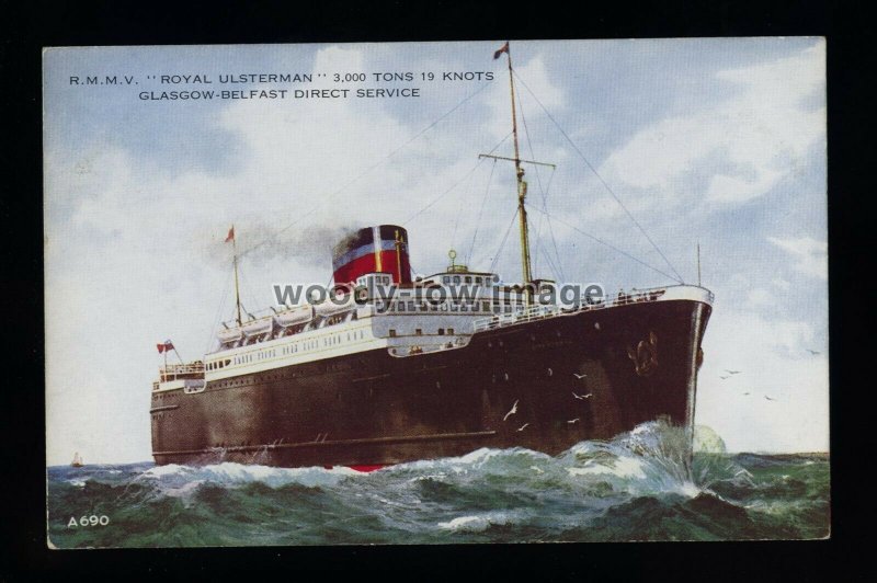 f2087 - Glasgow - Belfast Ferry - Royal Ulsterman - postcard art