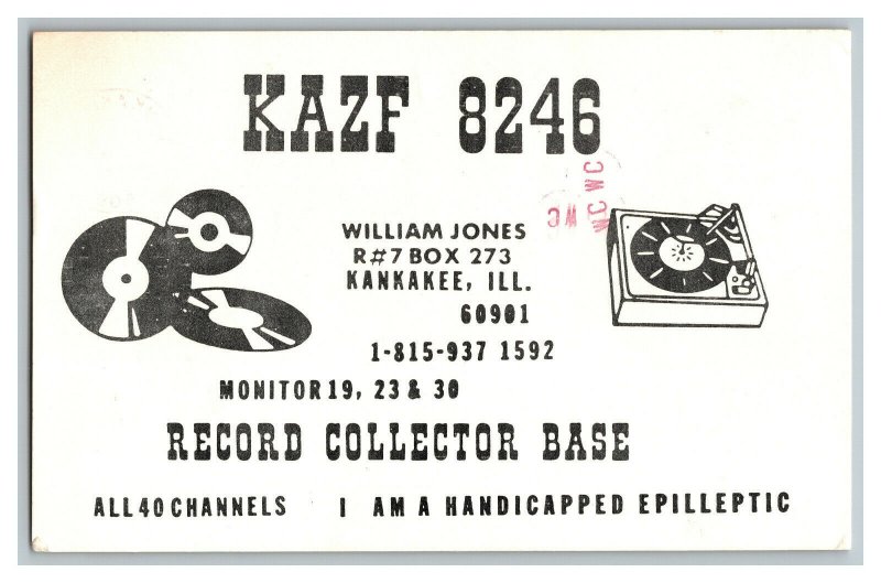 Postcard QSL Radio Card From Kankakee ILL. Illinois KAZF 8246