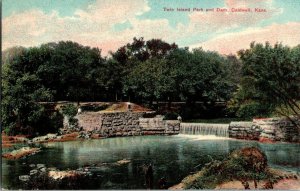 Twin Island Park Dam Caldwell Kans. Kansas Vintage Postcard Standard View Card  