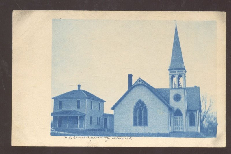 NELSON NEBRASKA METHODIST EPISCOPAL CHURCH CYANOTYPE REAL PHOTO POSTCARD