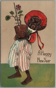 HAPPY NEW YEAR CHRISTMAS EMBOSSED ANTIQUE POSTCARD