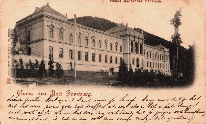 Germany Gruss aus Bad Harzburg Neues Städtisches Badehaus Vintage Postcard C273