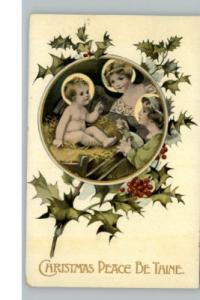 CHRISTMAS Christ Child w Angels Holly Border c1910 PC