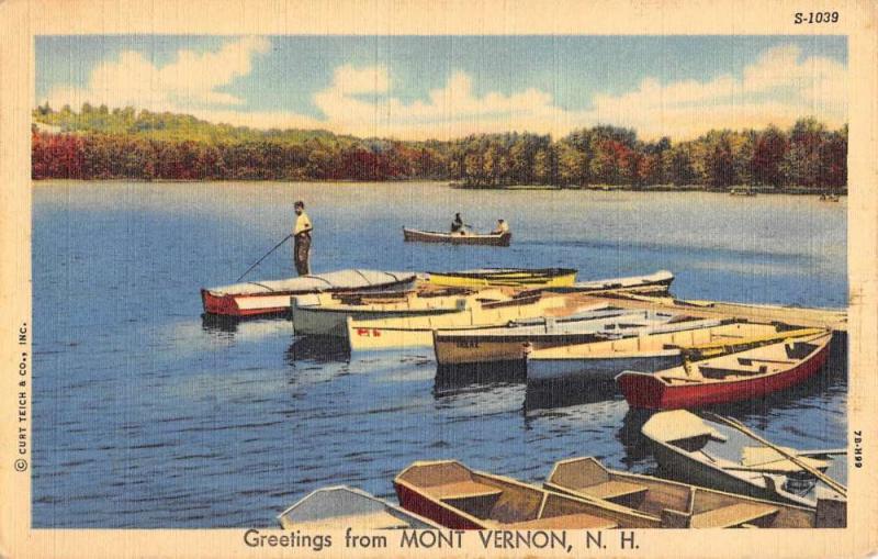 Mont Vernon New Hampshire Row Boat Waterfront Greeting Antique Postcard K85465