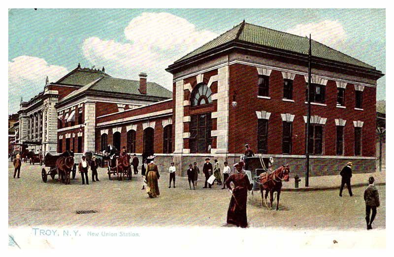 Postcard TRAIN STATION SCENE Troy New York NY AP7492