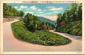 Horseshoe Curve US Route 50 Grafton Clarksburg West Viginia VA Linen Postcard 