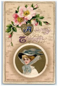 c1910's Valentine Loving Thought Pretty Woman Flowers John Winsch Postcard