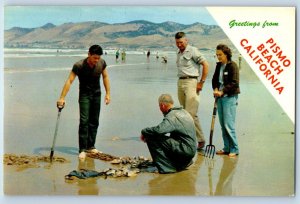 1960 Pismo Beach California Postcard Clammers Haul Clams Tackle Sands Greetings