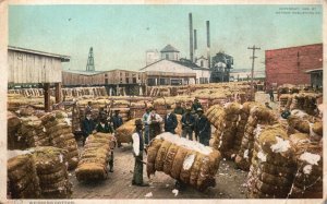 Men Moving & Weighing Cotton Bails at Manufacturing Company, Vintage Postcard