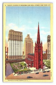 Postcard Trinty Church At Broadway & Wall Street New York City NY c1944 Postmark