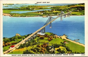 Mount Hope Bay Bridge Providence Newport Rhode Island Linen Aerial Postcard