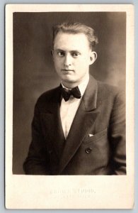 RPPC Real Photo Postcard - Jackson, Michigan - Dapper Young Man in Tux - c1930