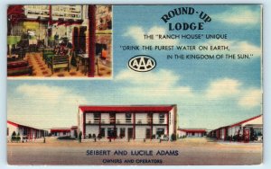 DEMING. NM New Mexico  ROUND-UP LODGE  Luna County 1949  Roadside Linen Postcard