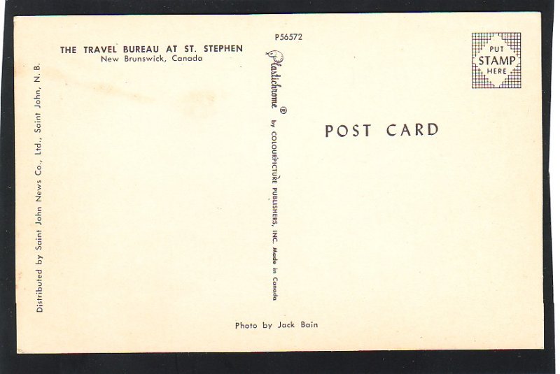 P1406 vintage unused postcard the travel bureau st. stephen new brunswick canada