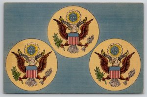 American Seal E Pluribus Unum Patriotic Crest Bald Eagle Patriotic Postcard M27