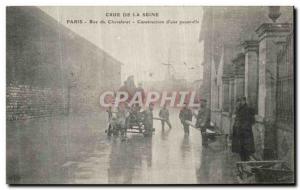 Old Postcard The Seine Paris Crue De La Rue Chevaleret Construction of a foot...